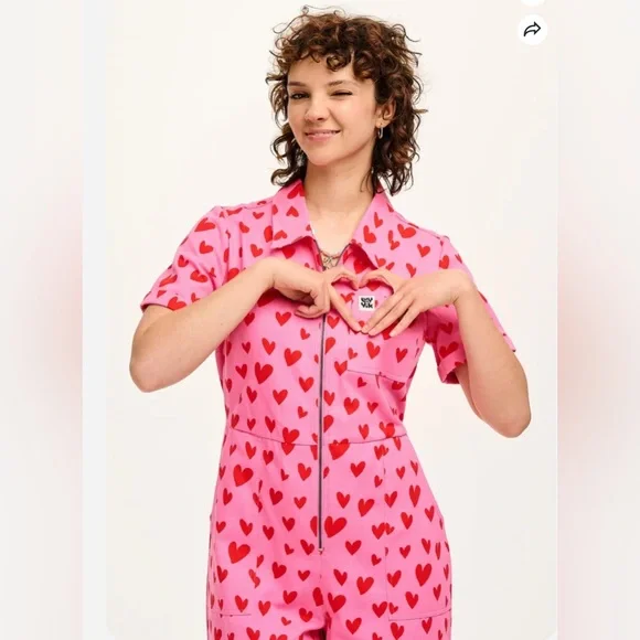 Lucy & Yak Pink and Red Heart Jumpsuit — 20 UK/16 US - Picture 4 of 8